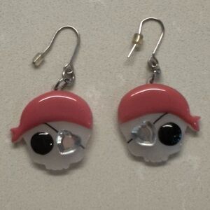 Y2K Acrylic Sugar Skull Pink Pirate Earrings